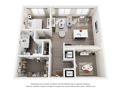 Floor plan for 1 bed, 1 bath, 990 sqft
